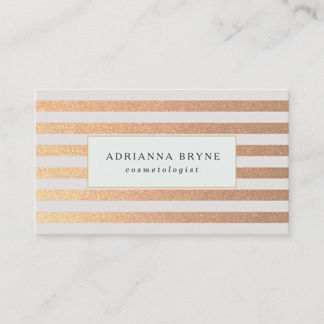 Carte De Visite Elégant Faux Rose Gold Striped Motif Spa Salon  (Devant)