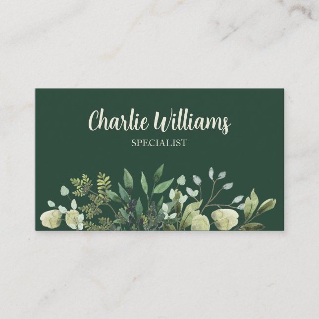 Carte De Visite Élégant feuille botanique vert foncé (Devant)