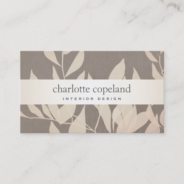 Carte De Visite Elégant Feuille chic Design d'intérieur Taupe Natu (Devant)