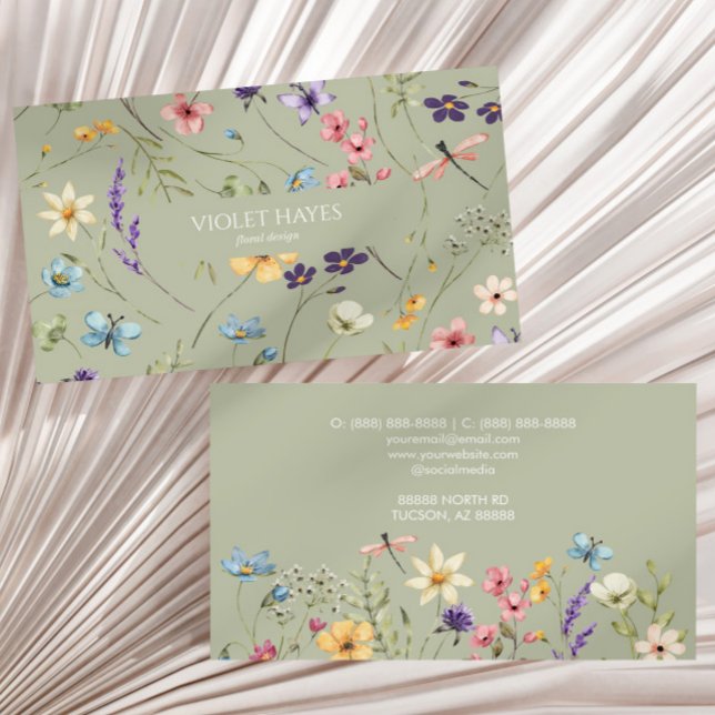 Carte De Visite Élégant Fleur sauvage Fleur sauvage Floral Custom (Créateur téléchargé)