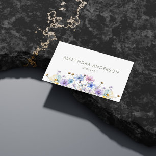 Carte De Visite Elégant Fleurs sauvages d'aquarelle florale minime