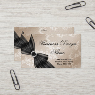 Carte De Visite Élégant floral beige fleur noir diamant nœud