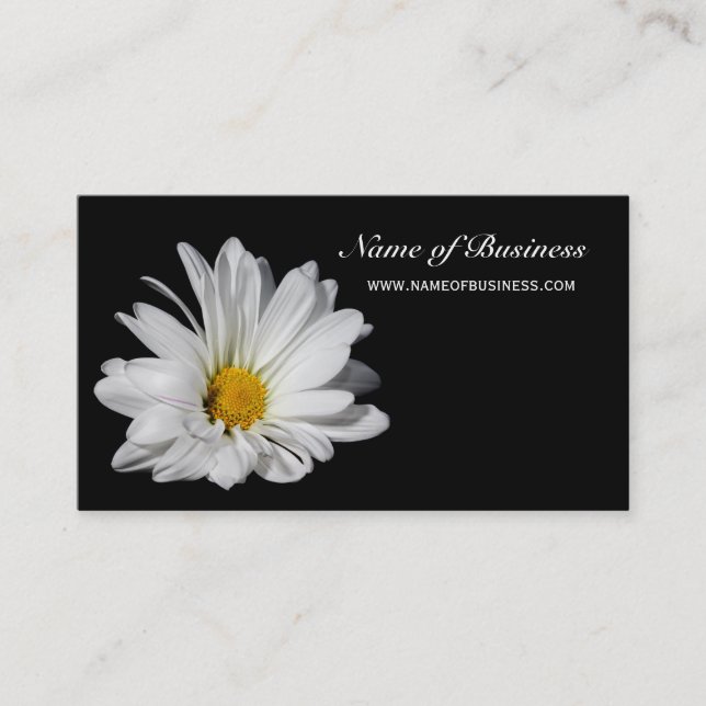 Carte De Visite Elégant floral Belle marguerite blanche sur noir (Devant)