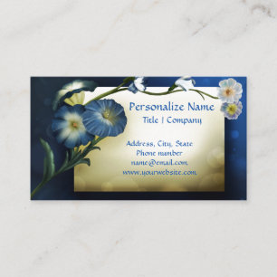 Carte De Visite Élégant Floral Blue Petunias Arrière - plan ivoire