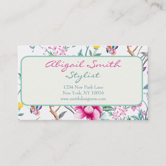 Carte De Visite Élégant Floral & Butterflies Motif (Devant)