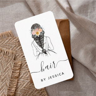 Carte De Visite Élégant Floral Chic Bride Hairstyle tresse QR Code