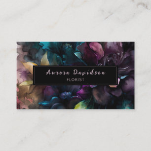 Carte De Visite Élégant floral foncé sur noir