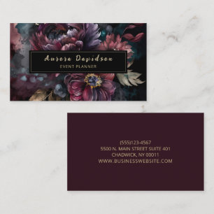 Carte De Visite Élégant floral foncé sur noir