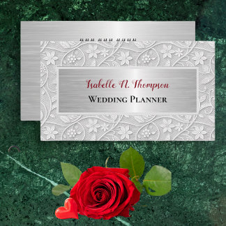 Carte De Visite Elegant Floral Lace Look Off White Wedding Planner