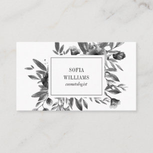 Carte De Visite Elégant floral noir blanc aquarelle chic moderne