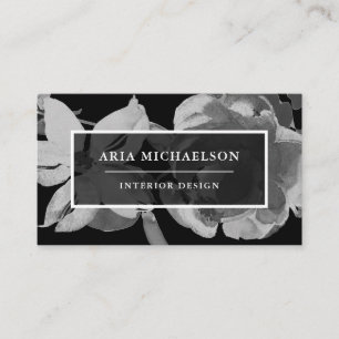 Carte De Visite Élégant floral noir et blanc