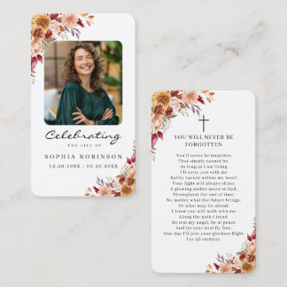 Carte De Visite Elegant Floral Photo Funeral Memorial Prayer Card