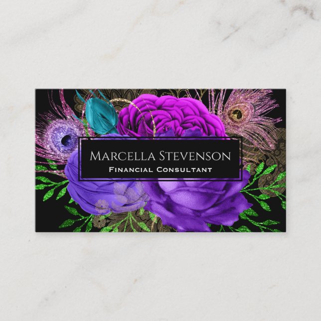 Carte De Visite Élégant Floral Purple Fuchsia Rose (Devant)