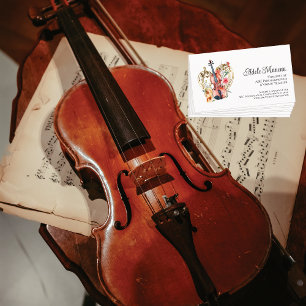 Carte De Visite Élégant Floral QR Code Violon enseignant violonist