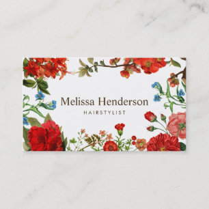 Carte De Visite Élégant floral rouge blanc professionnel