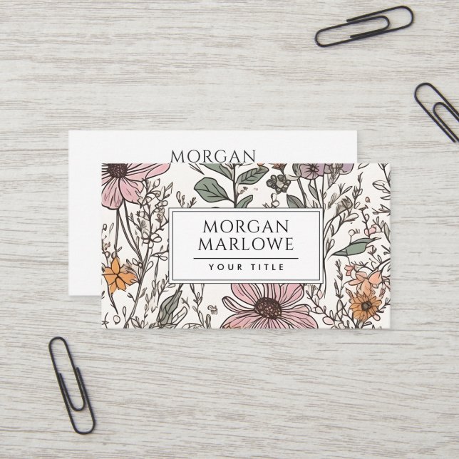 Carte De Visite Élégant floral Wildflower Botanique (Devant/Arrière en situation)