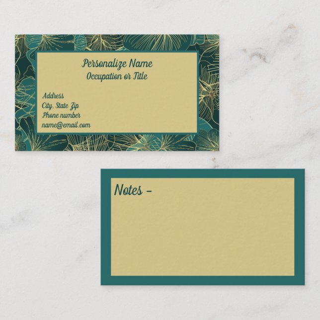 Carte De Visite Élégant Foliage Turquoise Exotique (Devant / Derrière)
