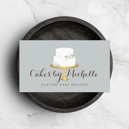 Carte De Visite Elégant gâteau blanc avec décoration de gâteau aux