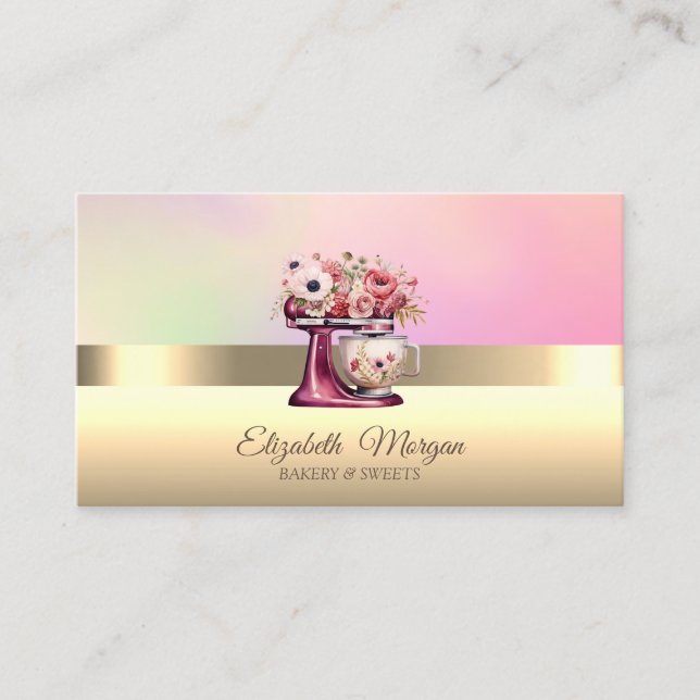 Carte De Visite Élégant gâteau professionnel Mixer Rouge Flower bo (Devant)