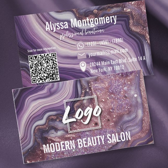 Carte De Visite Élégant Glam Chic Purple Parties scintillant Agate (Créateur téléchargé)
