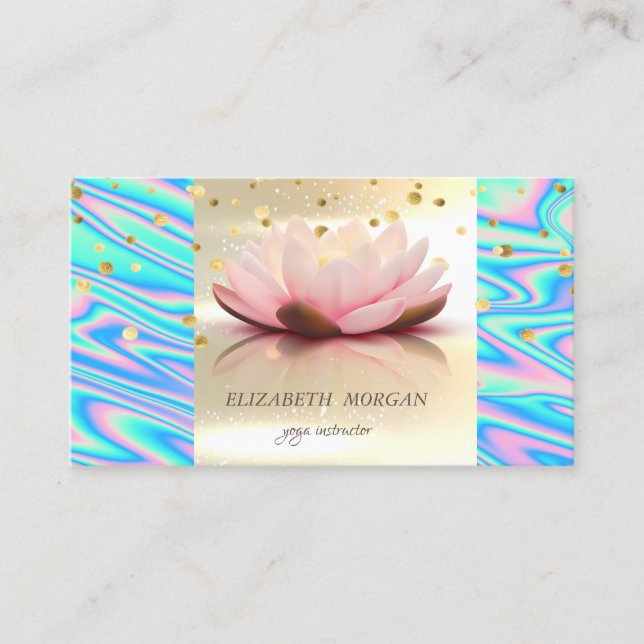 Carte De Visite Elégant Glamorouse Gold Holographique Lotus (Devant)