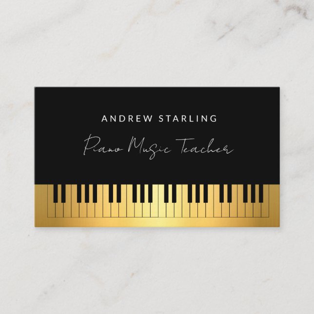 Carte De Visite Elégant Gold Artistic Piano touches de musique pro (Devant)