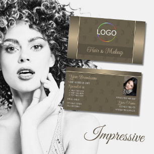 Carte De Visite Elégant Gold Brown stylish avec logo et photo