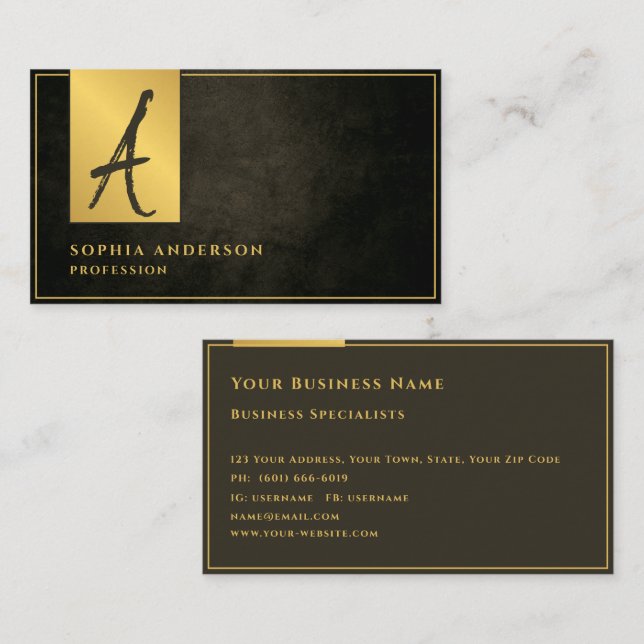 Carte De Visite  Elégant Gold Business Texture professionnelle Dar (Devant / Derrière)