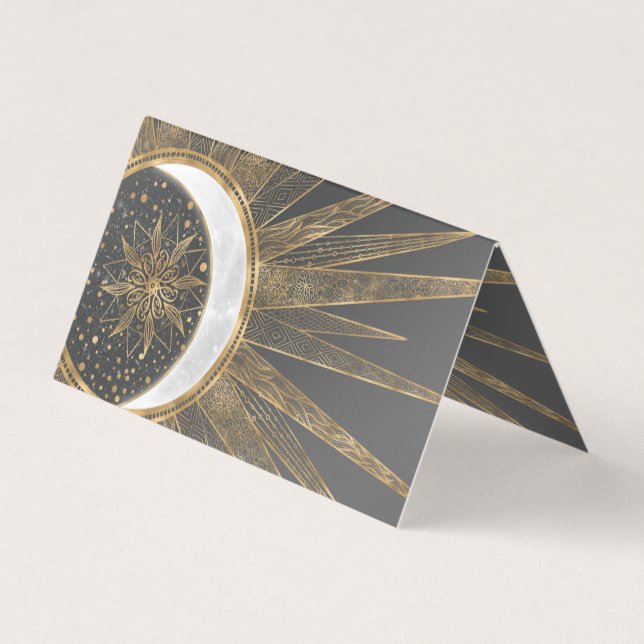Carte De Visite Elegant Gold Doodles Sun Moon Mandala Design (Dos)