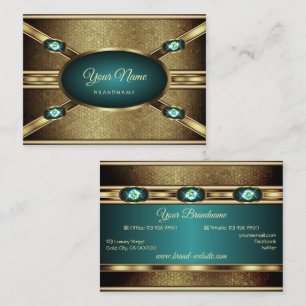 Carte De Visite Elégant Gold Effects Turquoise avec Faux Rhineston