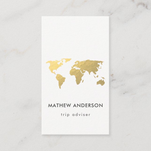CARTE DE VISITE ÉLÉGANT GOLD FAUX KRAFT WORLD MAP PERSONNALISÉ (Devant)