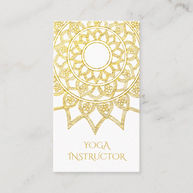 Carte De Visite Élégant Gold Floral Mandala Yoga Instructeur (Devant)