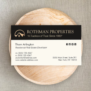 Carte De Visite Elegant Gold Home Logo Développeur immobilier