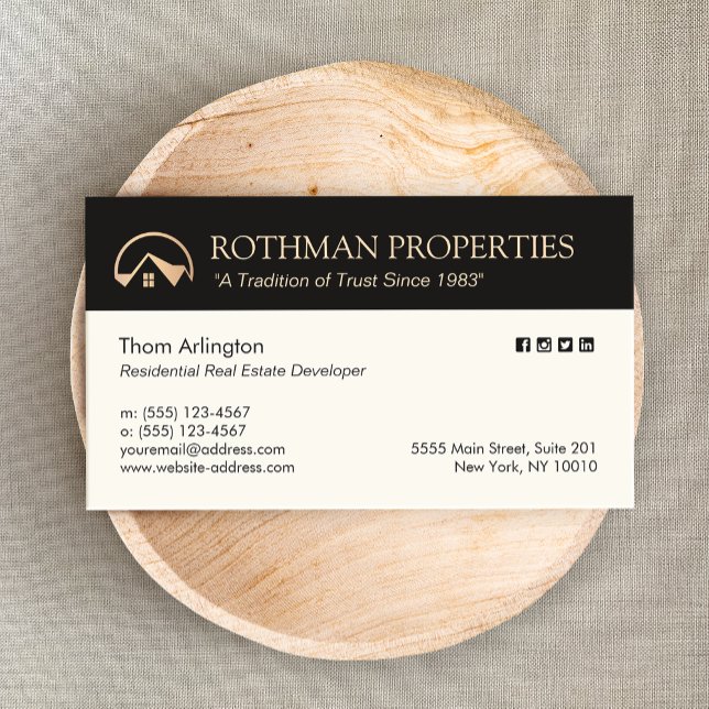 Carte De Visite Elegant Gold Home Logo Développeur immobilier (Créateur téléchargé)