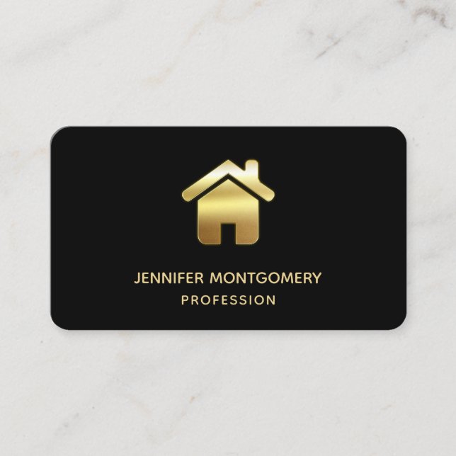Carte De Visite Elegant Gold House Symbole Real Estate Design (Devant)