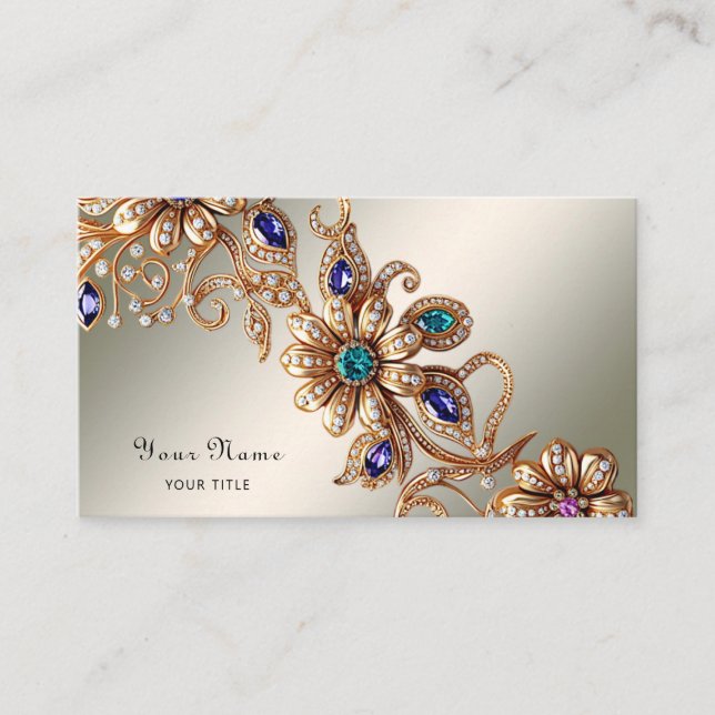 Carte De Visite Elegant Gold Jewel Flowers Business Card (Devant)