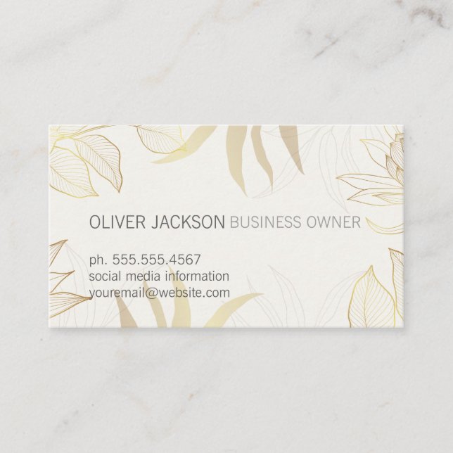 Carte De Visite Elegant Gold Leaves Illustration  (Devant)