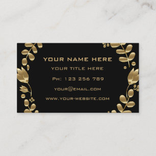 Carte De Visite Elegant Gold Leaves Tulips Black Business Card