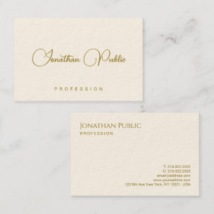 Carte De Visite Elégant Gold Look Texte Signature Cream Typographi