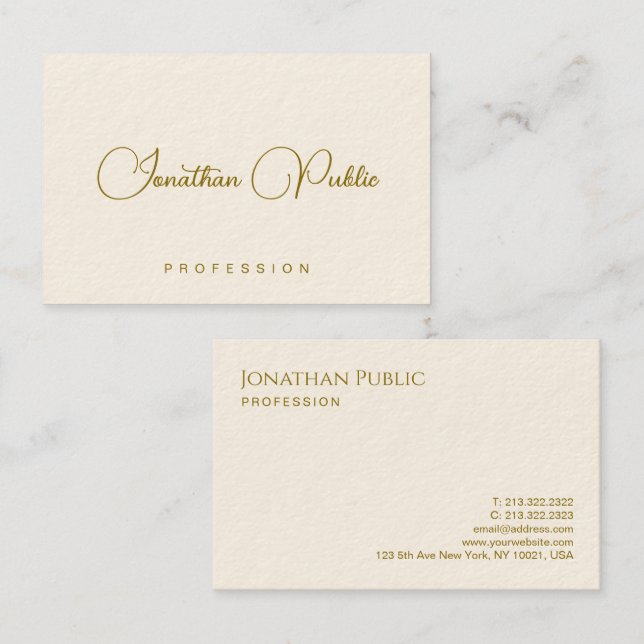 Carte De Visite Elégant Gold Look Texte Signature Cream Typographi (Devant / Derrière)