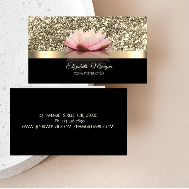 Carte De Visite Élégant Gold, Lotus Flower Yoga Instructeur (Créateur téléchargé)