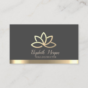 Carte De Visite Élégant Gold Lotus Gold Stripe Yoga Instructeur