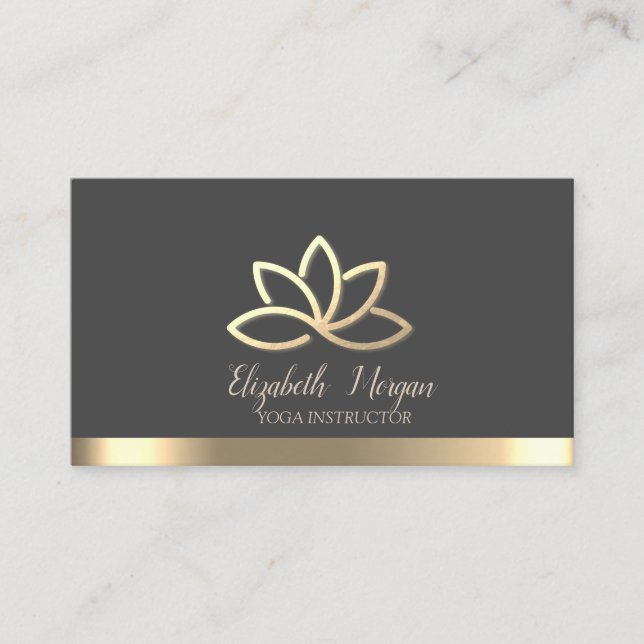 Carte De Visite Élégant Gold Lotus Gold Stripe Yoga Instructeur (Devant)