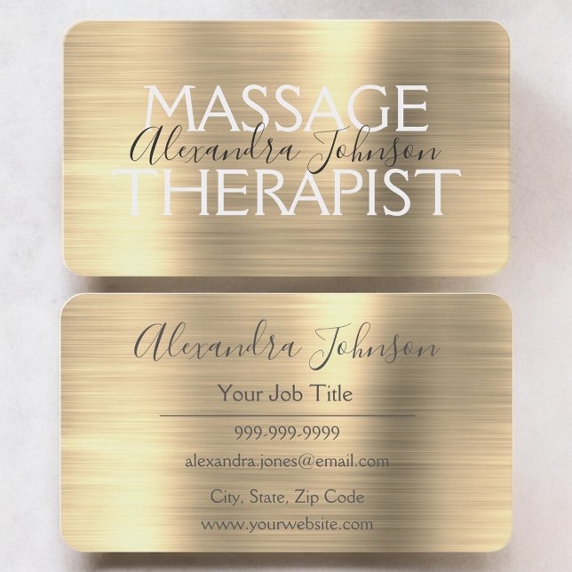 Carte De Visite Elegant Gold Massage Therapist (Créateur téléchargé)