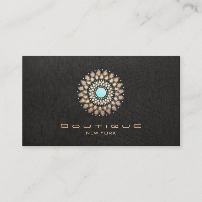 Carte De Visite Elégant Gold Motif Chic Faux Black Linen Moderne (Devant)