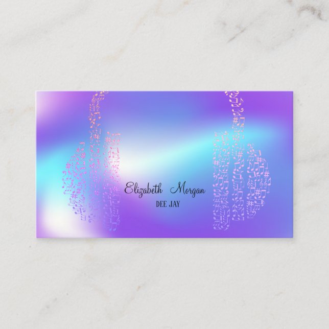 Carte De Visite Elegant Gold Music Notes casque DJ Holographic (Devant)