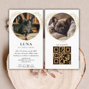 Carte De Visite Elegant Gold Photo Dog Pet Social Media Code QR