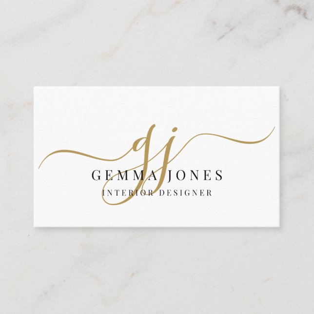 Carte De Visite Elegant Gold Script Monogram Interior Designer (Devant)
