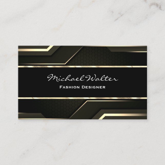 Carte De Visite Elégant Gold Trim | Noir lisse (Devant)
