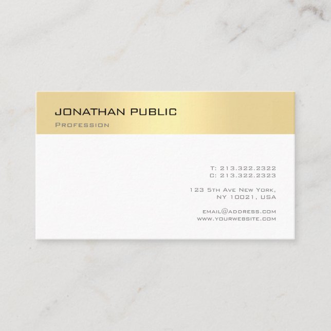 Carte De Visite Élégant Gold White Professionnel Simple Modèle (Devant)